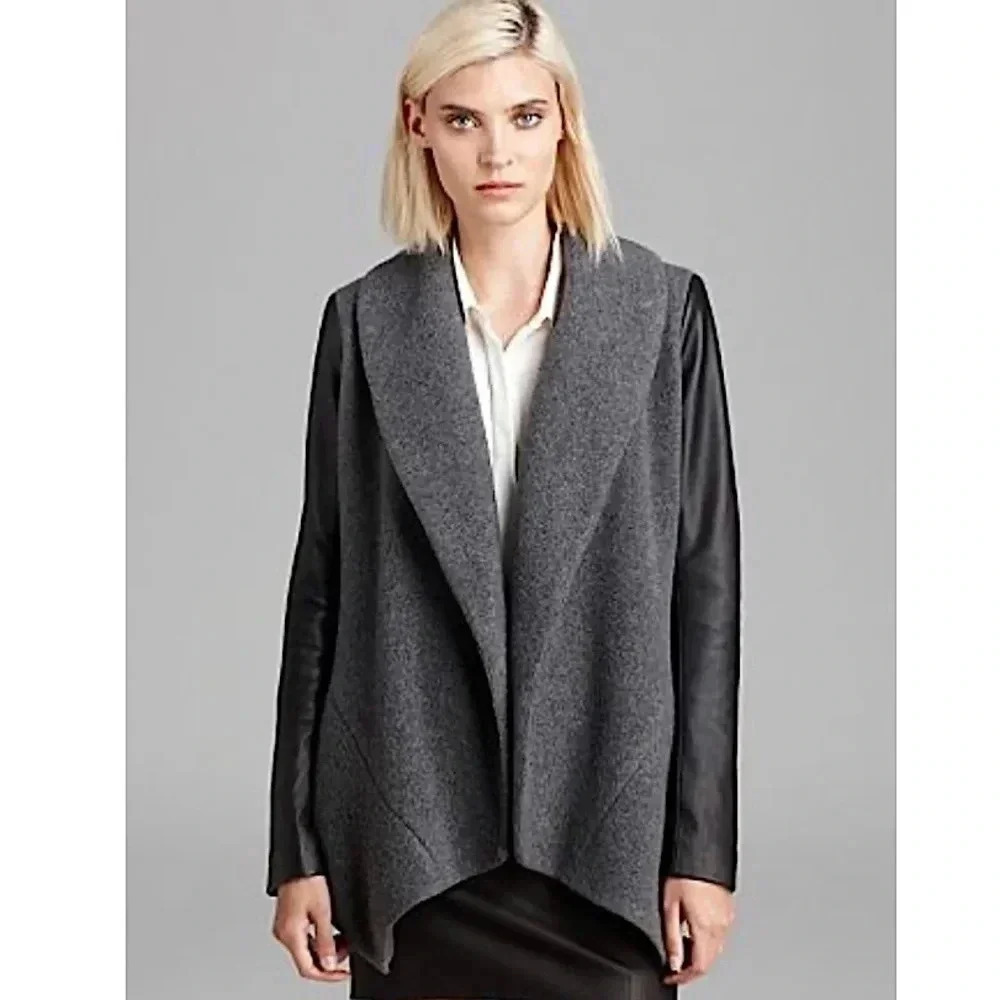 Theory Laura Leather Wool Cashmere Jacket Coat Size Medium - Picture 5 of 14